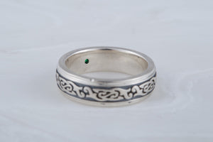 Ring with Green Gem and Ornament Sterling Silver Fashion Jewelry - vikingworkshop