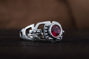 Fashion Ring with Red Cubic Zirconia Sterling Silver Jewelry - vikingworkshop