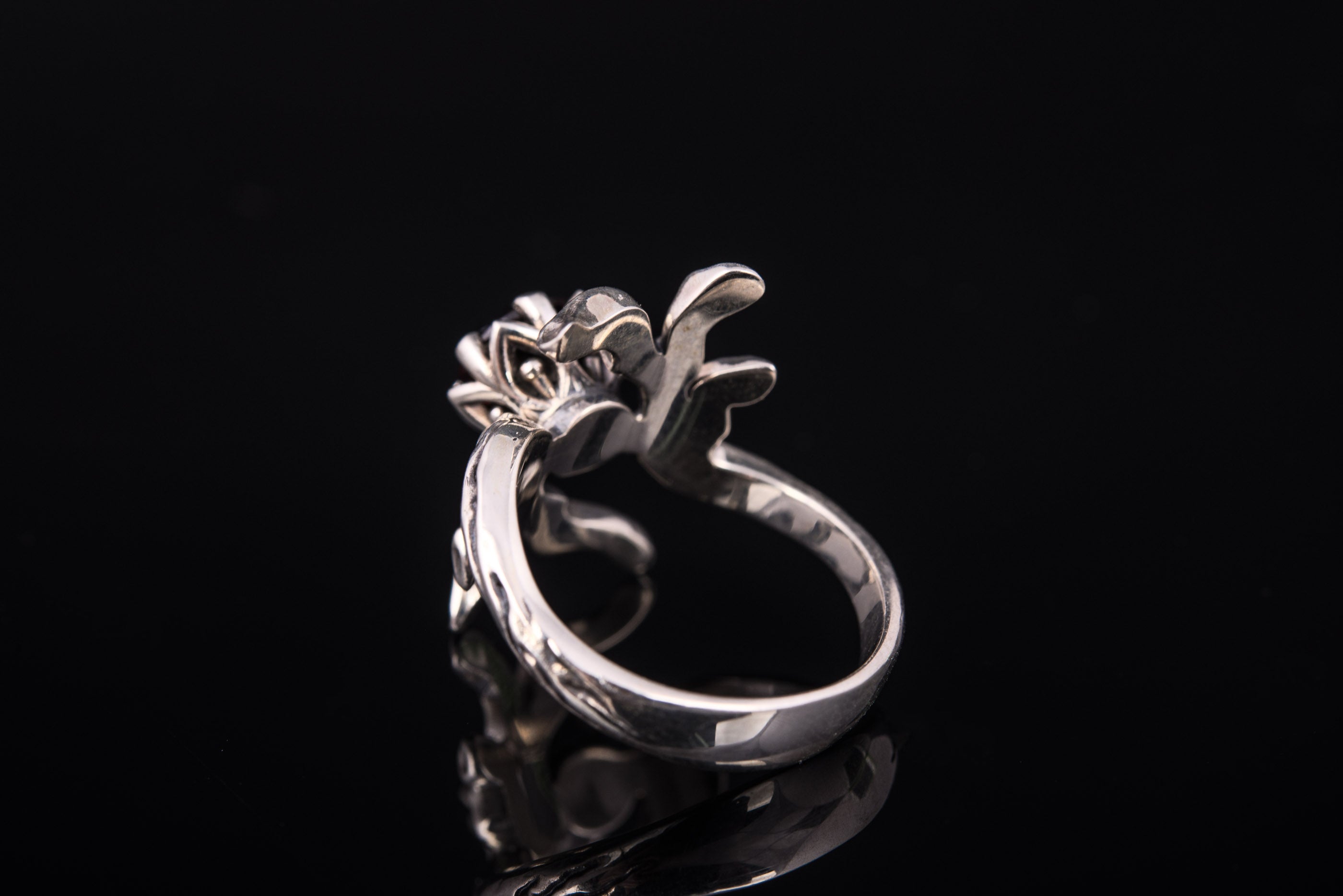 Sterling Silver Tree Branch with Garnet Ring, Handmade Fashion Jewelry - vikingworkshop