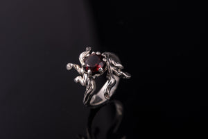 Sterling Silver Tree Branch with Garnet Ring, Handmade Fashion Jewelry - vikingworkshop