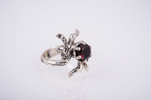 Sterling Silver Tree Branch with Garnet Ring, Handmade Fashion Jewelry - vikingworkshop