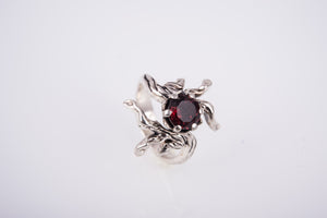 Sterling Silver Tree Branch with Garnet Ring, Handmade Fashion Jewelry - vikingworkshop