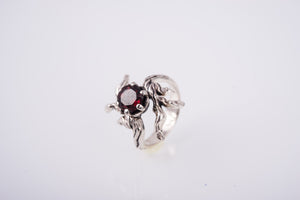 Sterling Silver Tree Branch with Garnet Ring, Handmade Fashion Jewelry - vikingworkshop