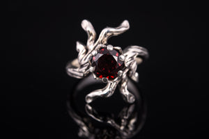 Sterling Silver Tree Branch with Garnet Ring, Handmade Fashion Jewelry - vikingworkshop