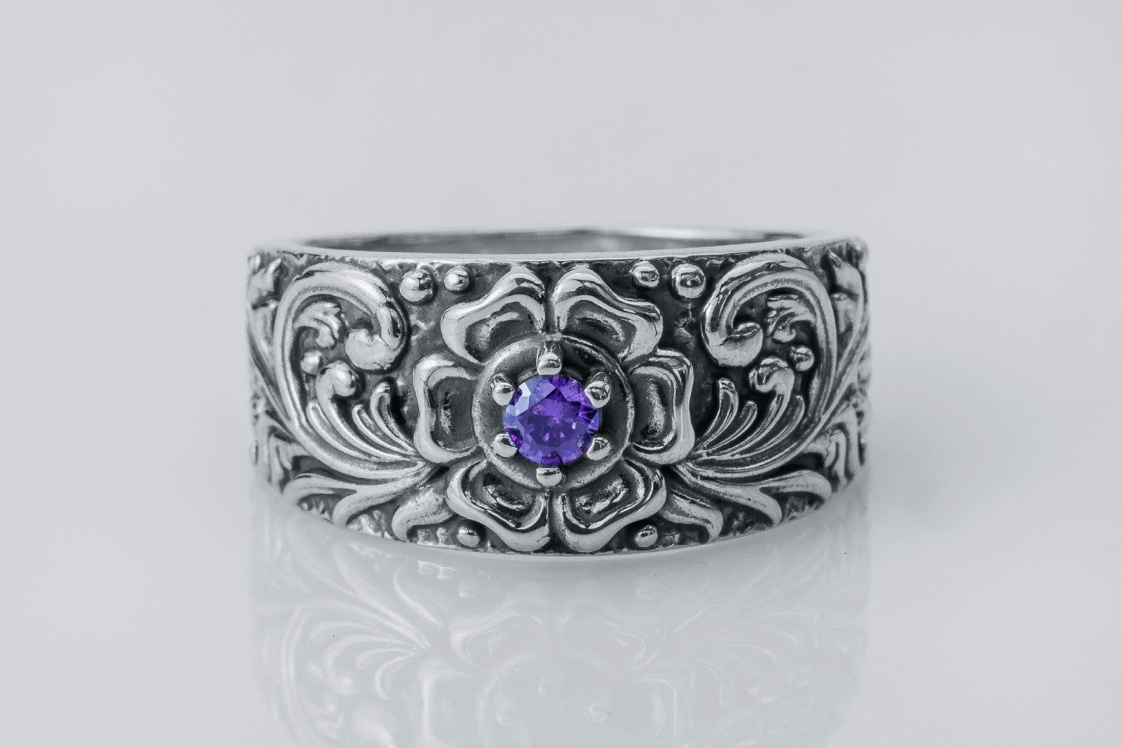 Baroque Ornament Purple Gem Ring 925 Silver - vikingworkshop