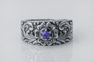 Baroque Ornament Purple Gem Ring 925 Silver - vikingworkshop