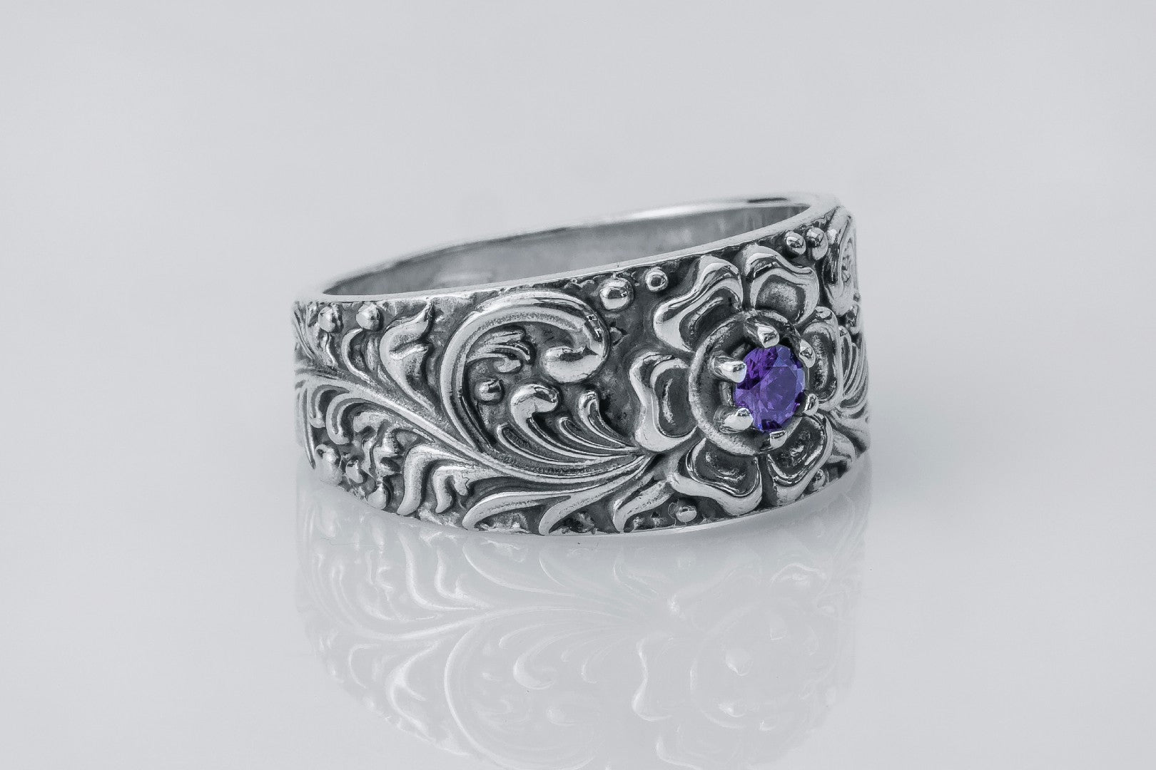 Baroque Ornament Purple Gem Ring 925 Silver - vikingworkshop