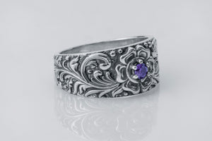 Baroque Ornament Purple Gem Ring 925 Silver - vikingworkshop