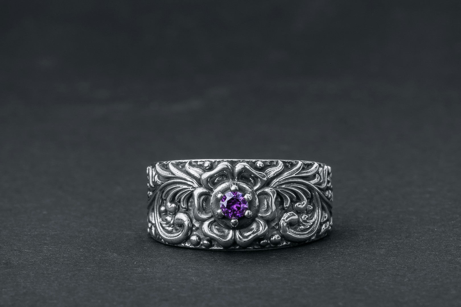 Baroque Ornament Purple Gem Ring 925 Silver - vikingworkshop