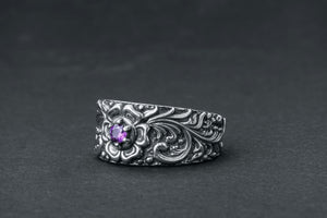 Baroque Ornament Purple Gem Ring 925 Silver - vikingworkshop