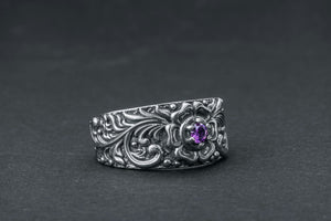 Baroque Ornament Purple Gem Ring 925 Silver - vikingworkshop