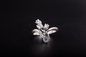 925 Silver Tiny Flower Ring with Leaves, Unique Handmade Jewelry - vikingworkshop