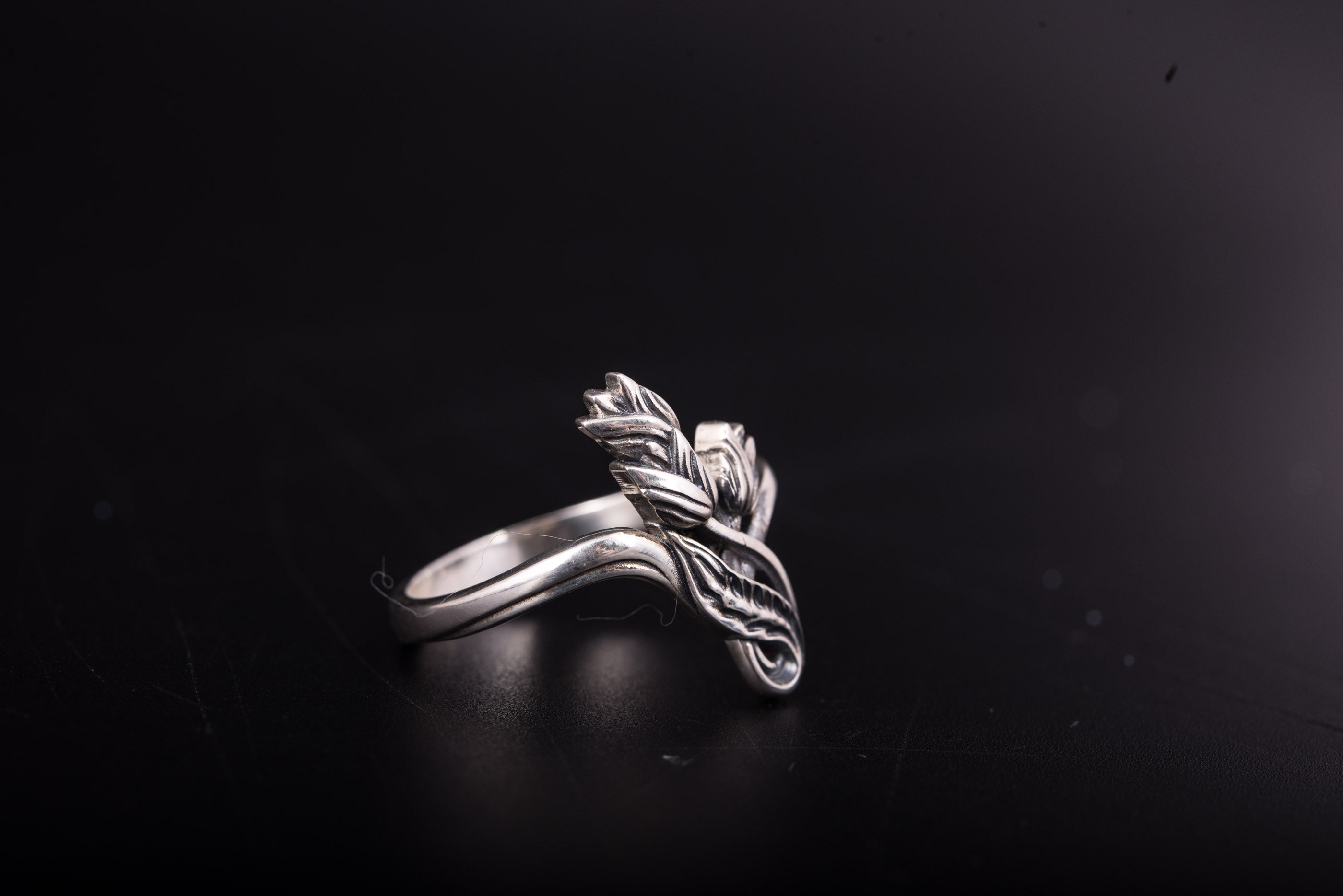 925 Silver Tiny Flower Ring with Leaves, Unique Handmade Jewelry - vikingworkshop