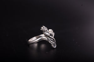 925 Silver Tiny Flower Ring with Leaves, Unique Handmade Jewelry - vikingworkshop