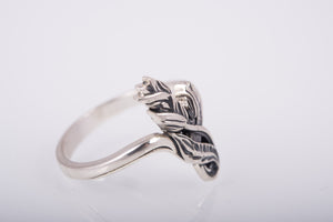 925 Silver Tiny Flower Ring with Leaves, Unique Handmade Jewelry - vikingworkshop