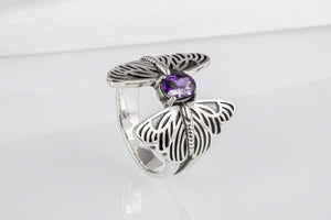 Sterling silver handcrafted Butterfly ring with purple gem, unique fashion jewelry - vikingworkshop