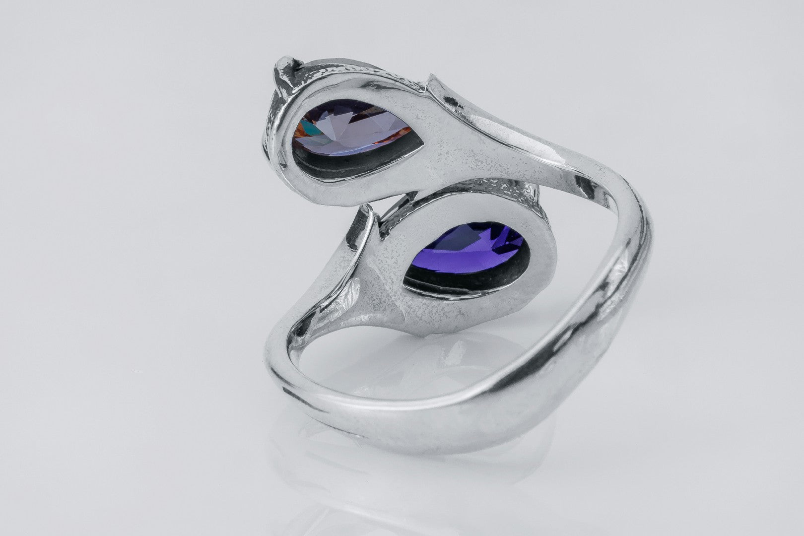 Two-Stone Ring with Purple and Orange Gem, 925 Silver - vikingworkshop