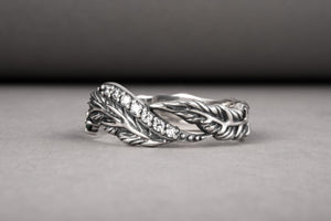 Handcrafted sterling silver ring with leaves and gems, unique fashion jewelry - vikingworkshop