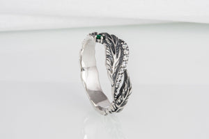 Handcrafted sterling silver ring with leaves and gems, unique fashion jewelry - vikingworkshop