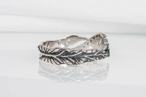 Handcrafted sterling silver ring with leaves and gems, unique fashion jewelry - vikingworkshop