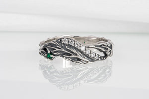 Handcrafted sterling silver ring with leaves and gems, unique fashion jewelry - vikingworkshop