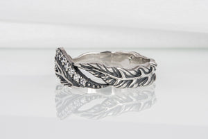 Handcrafted sterling silver ring with leaves and gems, unique fashion jewelry - vikingworkshop