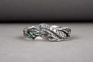 Handcrafted sterling silver ring with leaves and gems, unique fashion jewelry - vikingworkshop