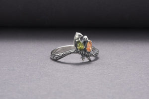 Bird 925 Silver Animal Ring With Gems Handmade Jewelry - vikingworkshop