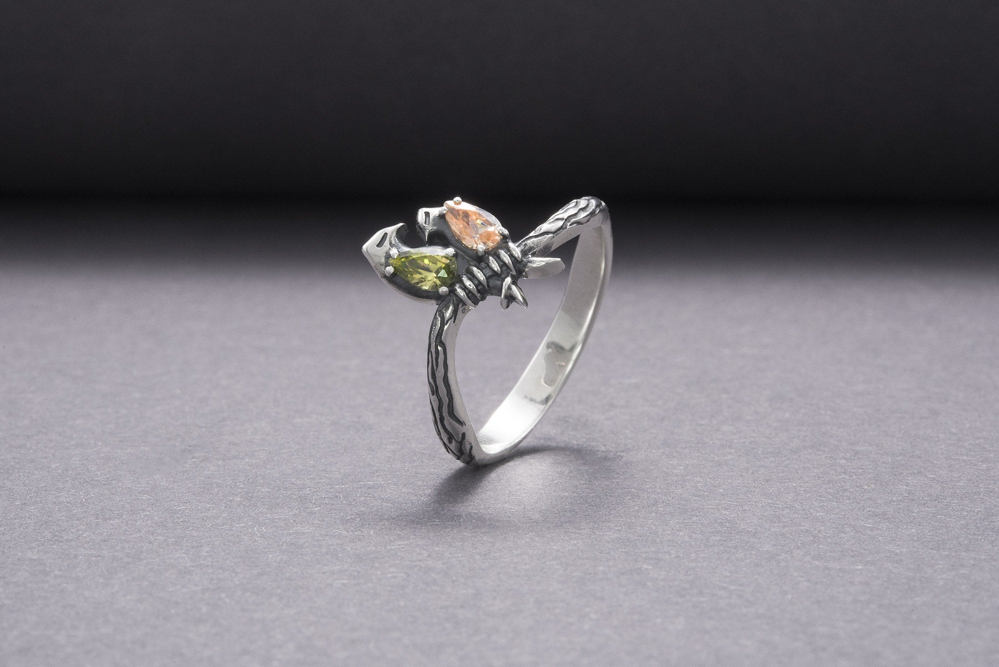 Bird 925 Silver Animal Ring With Gems Handmade Jewelry - vikingworkshop