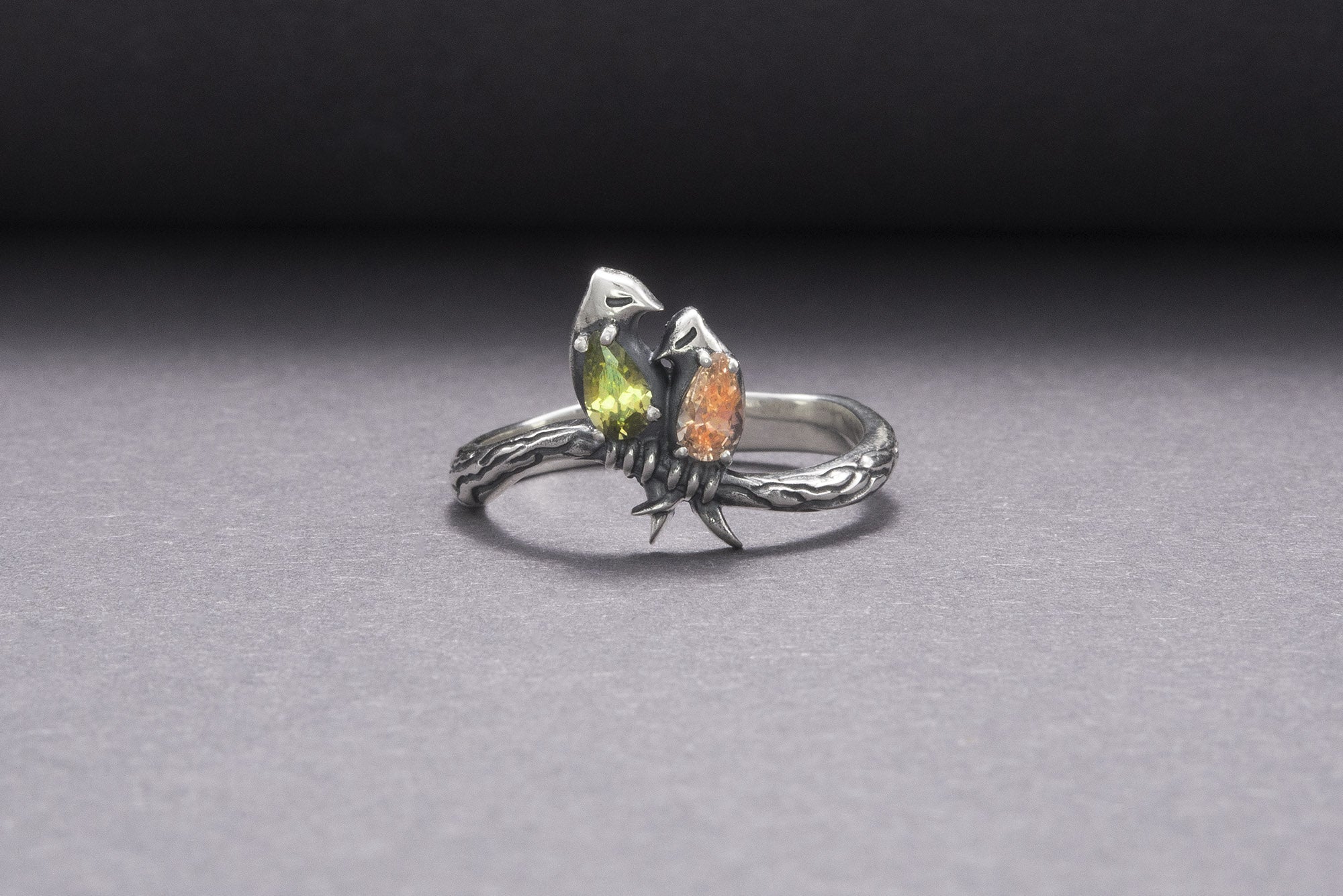 Bird 925 Silver Animal Ring With Gems Handmade Jewelry - vikingworkshop