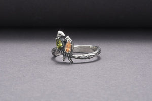 Bird 925 Silver Animal Ring With Gems Handmade Jewelry - vikingworkshop