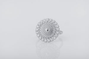 Sunflower Ring with Gems, Rhodium Plated 925 Silver - vikingworkshop