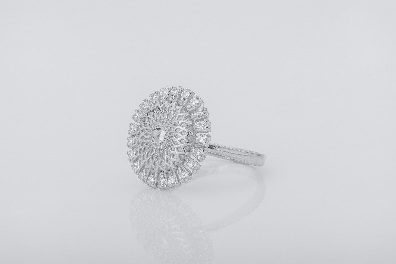 Sunflower Ring with Gems, Rhodium Plated 925 Silver - vikingworkshop