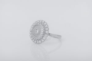 Sunflower Ring with Gems, Rhodium Plated 925 Silver - vikingworkshop