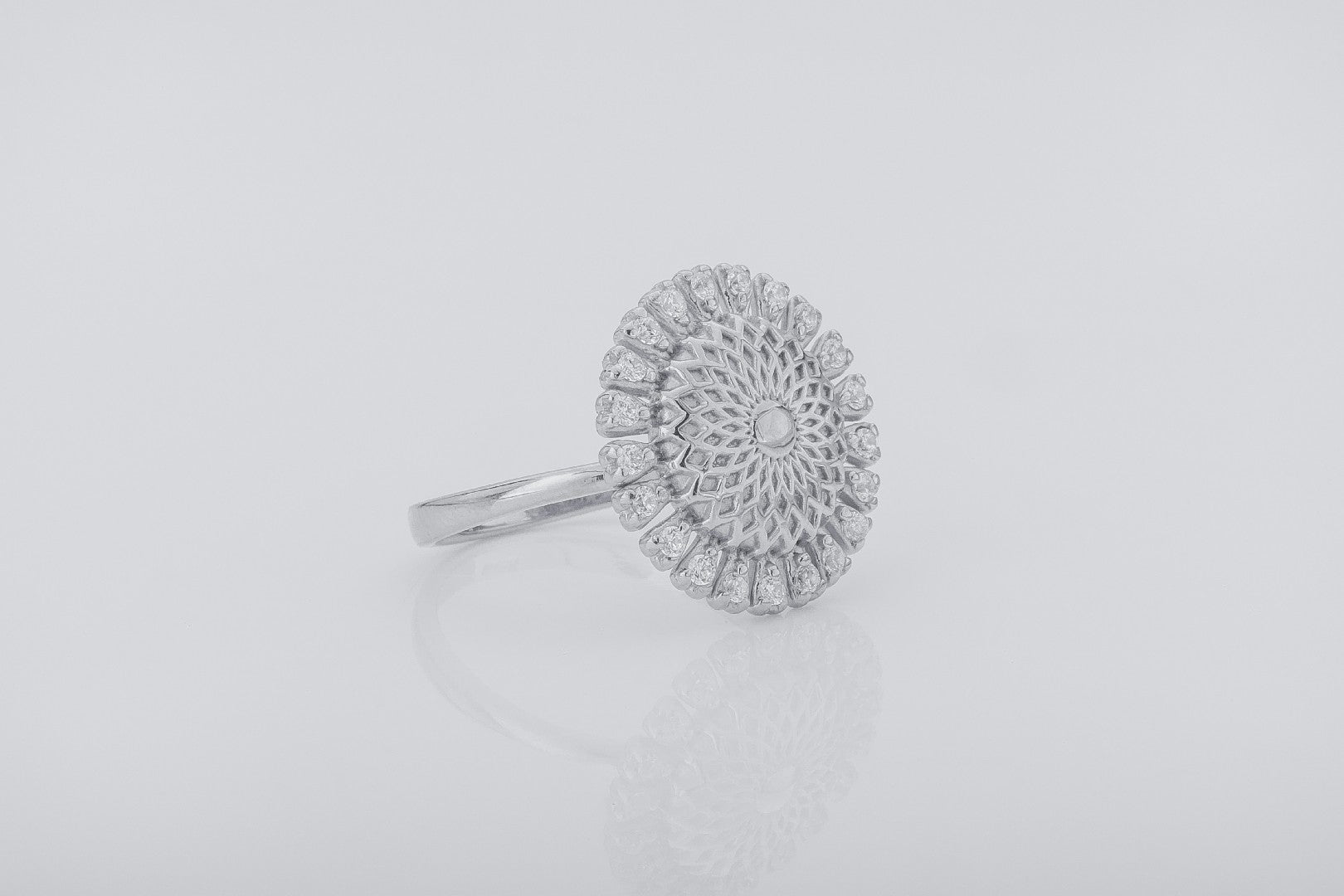 Sunflower Ring with Gems, Rhodium Plated 925 Silver - vikingworkshop