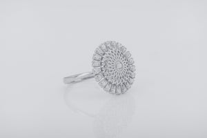 Sunflower Ring with Gems, Rhodium Plated 925 Silver - vikingworkshop