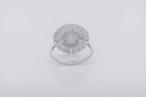 Sunflower Ring with Gems, Rhodium Plated 925 Silver - vikingworkshop