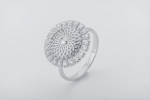 Sunflower Ring with Gems, Rhodium Plated 925 Silver - vikingworkshop