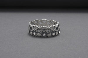 Minimalistic Sterling Silver Ring With Heart Crown And Gems, Handcrafted Jewelry - vikingworkshop