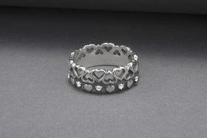 Minimalistic Sterling Silver Ring With Heart Crown And Gems, Handcrafted Jewelry - vikingworkshop