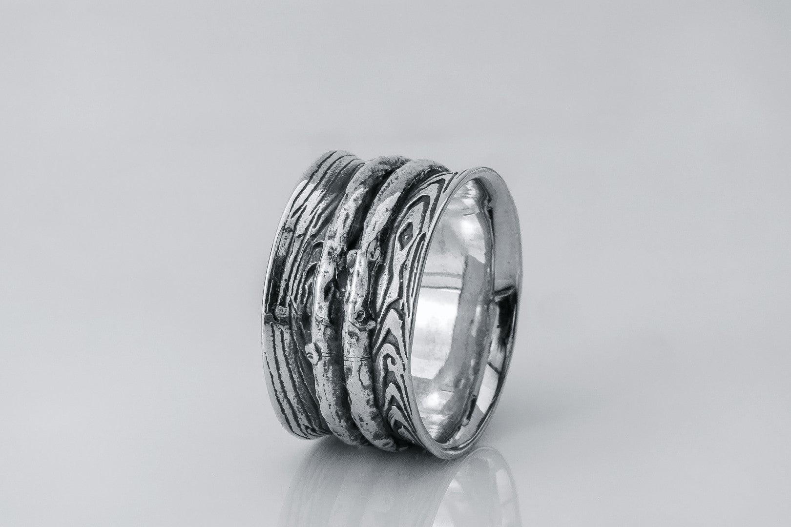 Wood Texture Ring, 925 silver - vikingworkshop