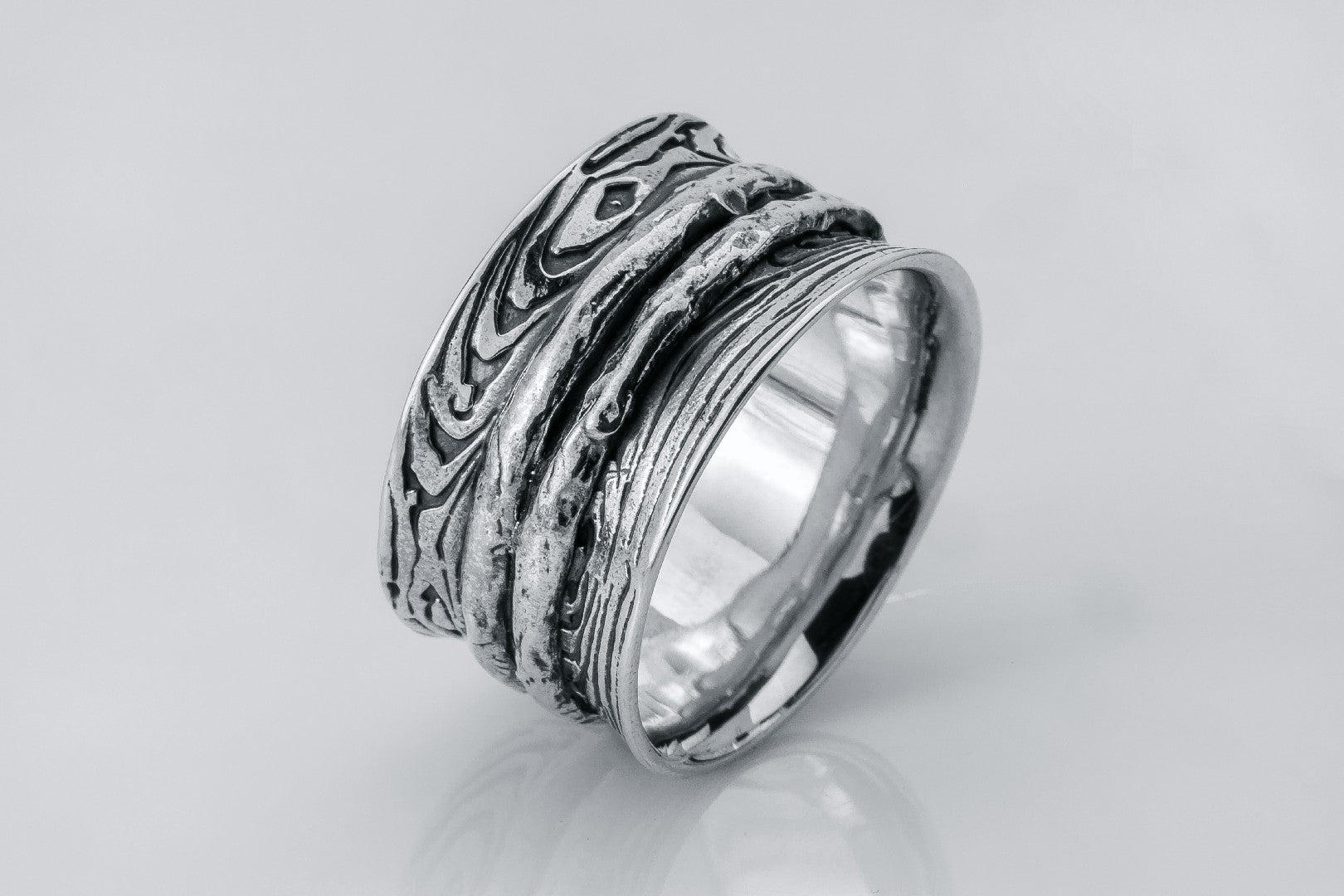 Wood Texture Ring, 925 silver - vikingworkshop