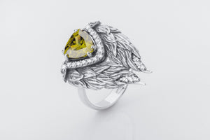 Bird Wings 925 Silver Ring with Gems - vikingworkshop