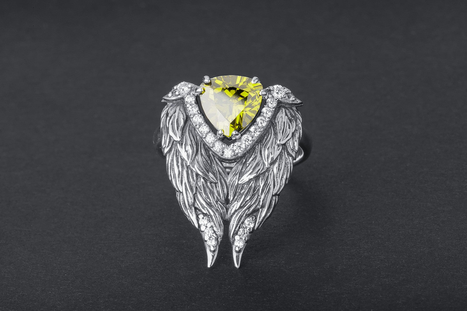 Bird Wings 925 Silver Ring with Gems - vikingworkshop