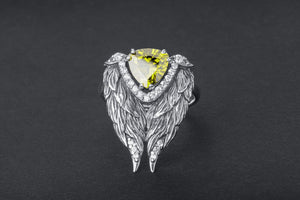 Bird Wings 925 Silver Ring with Gems - vikingworkshop