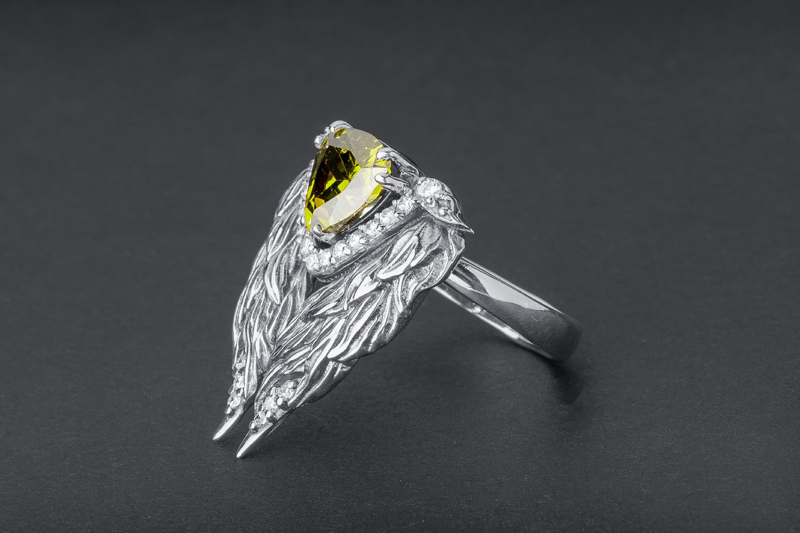 Bird Wings 925 Silver Ring with Gems - vikingworkshop