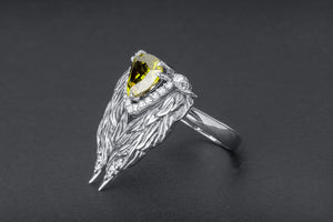 Bird Wings 925 Silver Ring with Gems - vikingworkshop