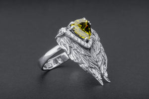 Bird Wings 925 Silver Ring with Gems - vikingworkshop