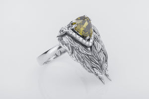 Bird Wings 925 Silver Ring with Gems - vikingworkshop