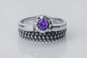 Thistle Purple Gem Ring, 925 silver - vikingworkshop